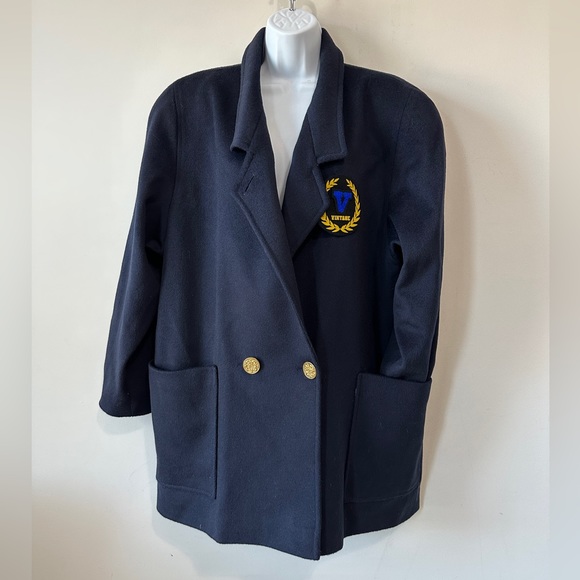 Vintage Gold Button Double Breasted Navy Cocoon Peacoat Size Large - Picture 3 of 11